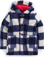 Mini Boden Kids' Check Fleece Hooded Duffle Coat