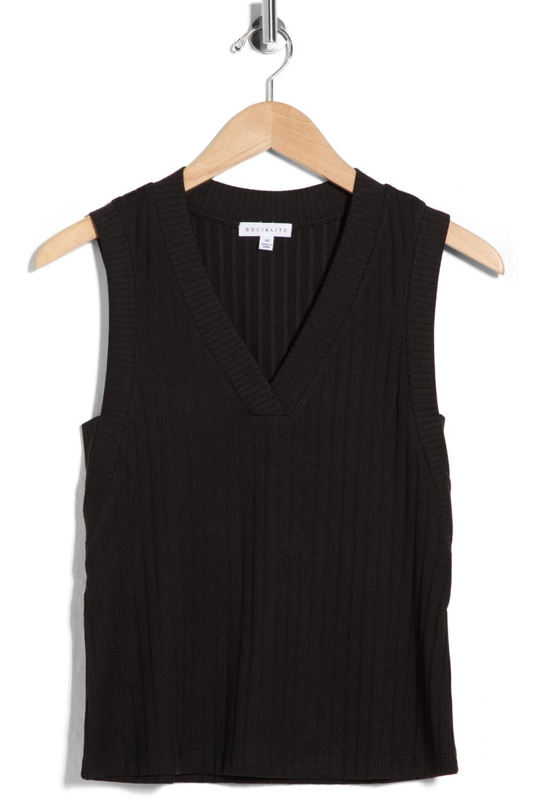 V-Neck Ribbed Knit Tank, Alternate, color, BLACK