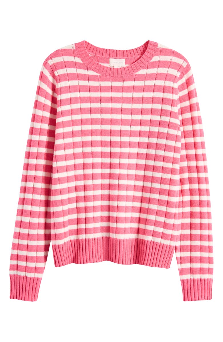 Caslon<sup>®</sup> Stripe Crewneck Rib Sweater, Alternate, color, Pink Caliente- Ivory Stripe