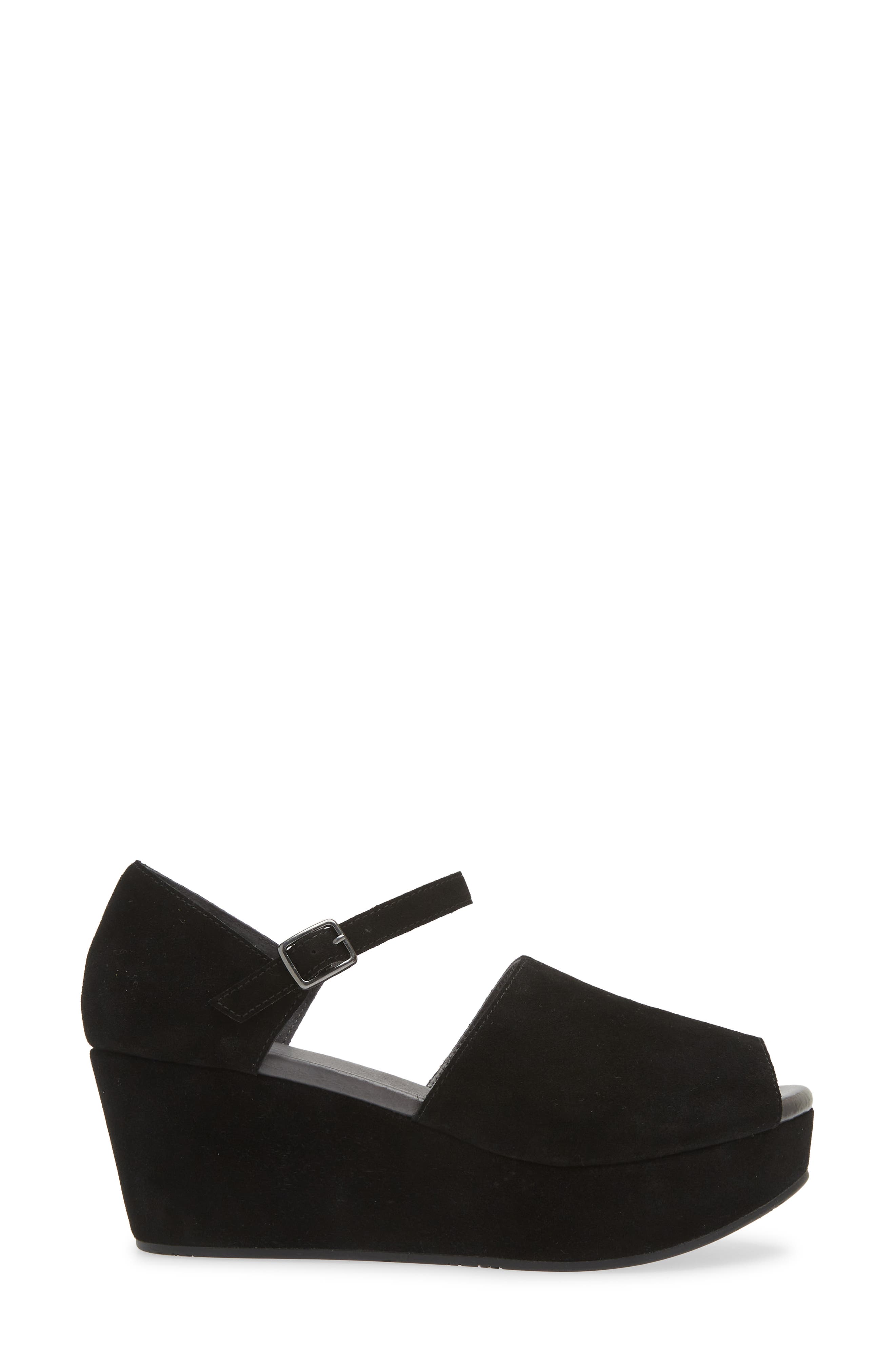 Chocolat Blu Wido Ankle Strap Peep Toe Platform Wedge Sandal, Alternate, color, Black Suede