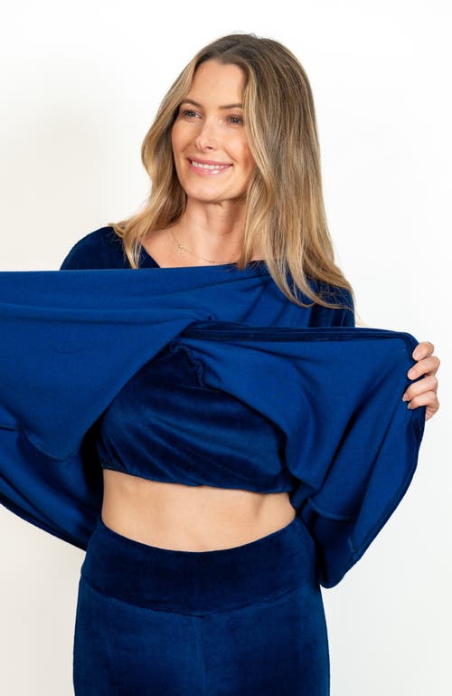Jjwinks Sweater Weather Built-in Shelf Off-the-shoulder Velour Long Sleeve Holiday Top In Sapphire