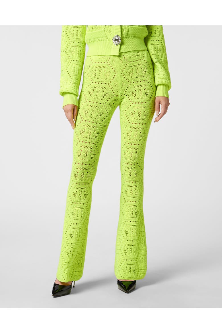 Fluo Knit Trousers Monogram Women, Main, color, yellowfluo