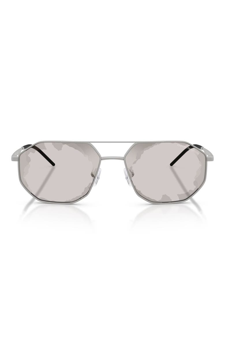 Emporio Armani 58mm Aviator Sunglasses, Main, color, Matte Silver / Smoke Black
