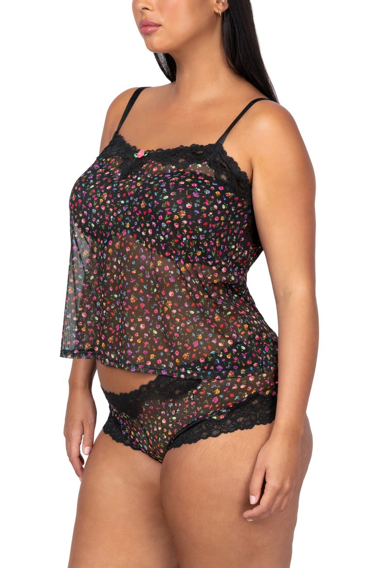 Floral Sheer Lace Trim Camisole & Boyshorts Set, Alternate, color, MEADOW DREAM