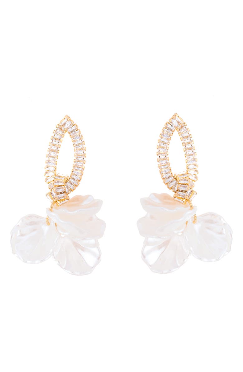 ZAXIE By Stefanie Taylor Cubic Zirconia & Pearly Disc Drop Earrings, Main, color, 