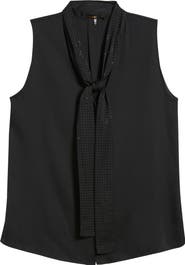 KOBI HALPERIN Evelyn Sequin Tie Neck Sleeveless Silk Blend Button-Up Top