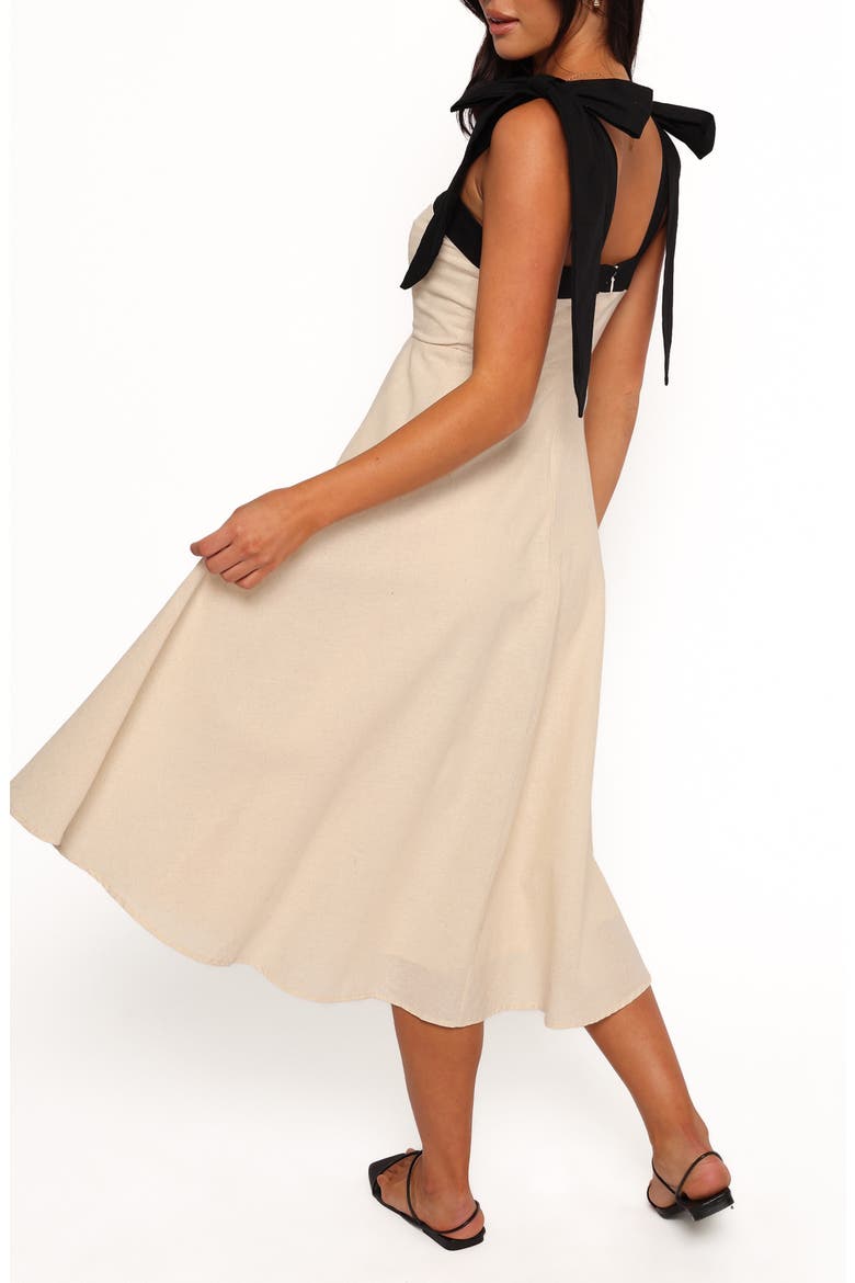 Olinda Contrast Detail Cotton & Linen Midi Sundress, Alternate, color, OATMEAL BLACK