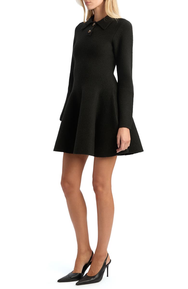 Bardot Lexter Long Sleeve Fit & Flare Polo Sweater Minidress, Alternate, color, Chocolate