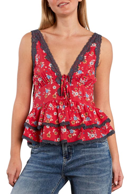 Lace Trim Cotton Blend Top