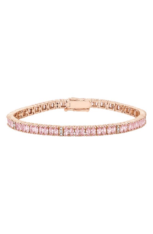 Crislu Pink Hues Cubic Zirconia Tennis Bracelet in 18Kt Rose Gold/Pink Stone 