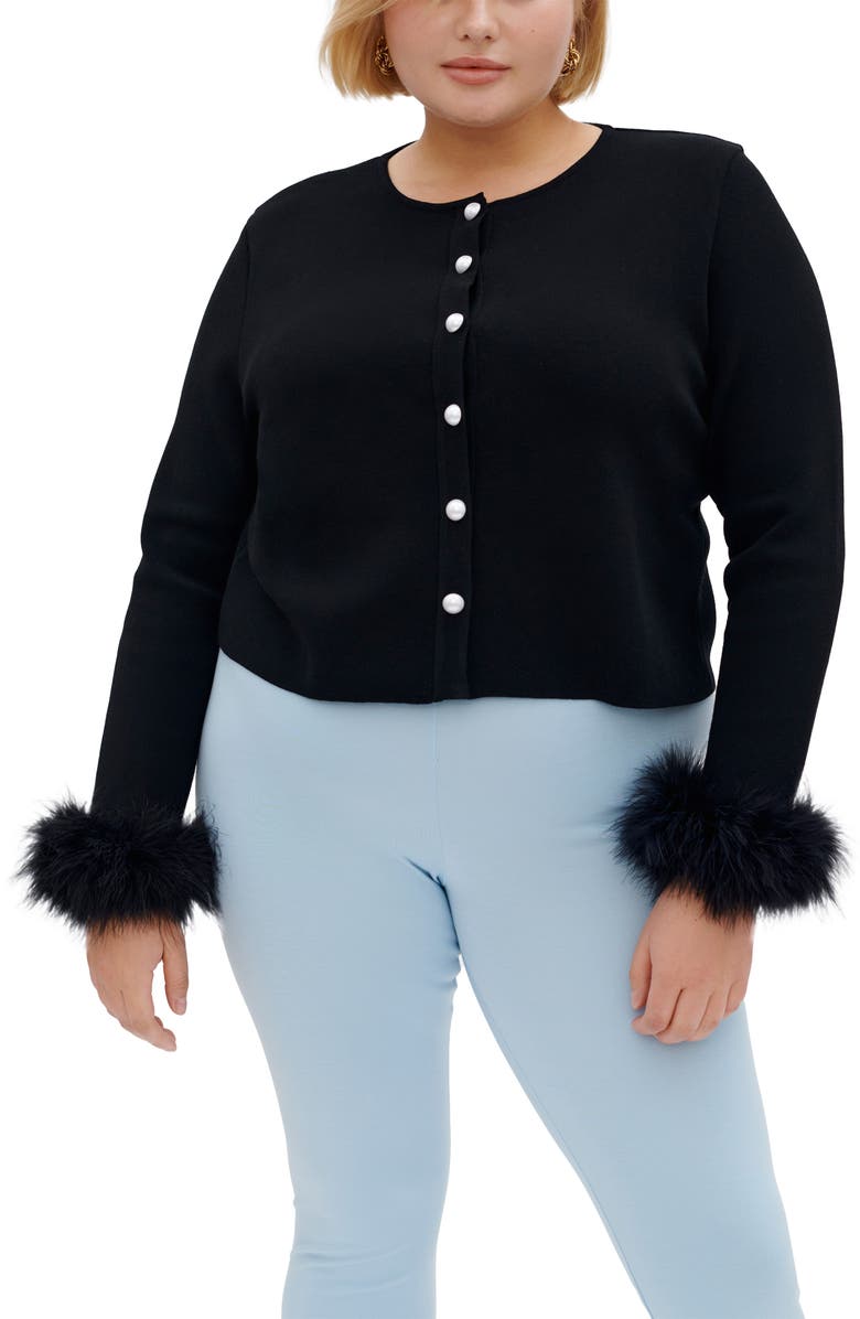 Sleeper Turkey Feather Trim Crop Lounge Cardigan, Alternate, color,