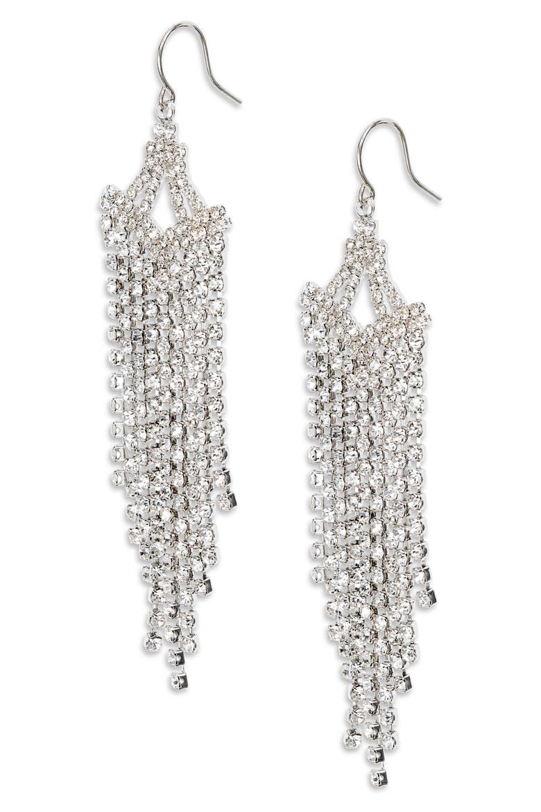 Crystal Linear Chandelier Earrings, Main, color, CRYSTAL/ RHODIUM