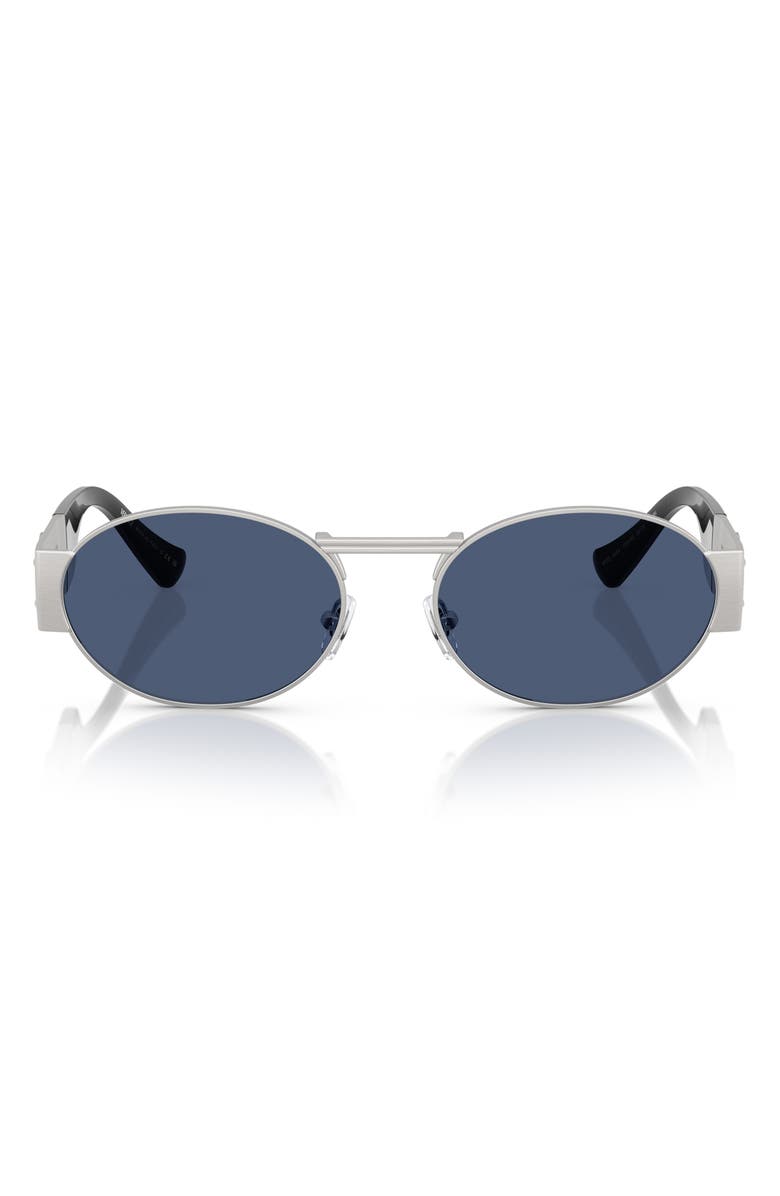 Versace 56mm Oval Sunglasses, Main, color, Silver / Dark Blue