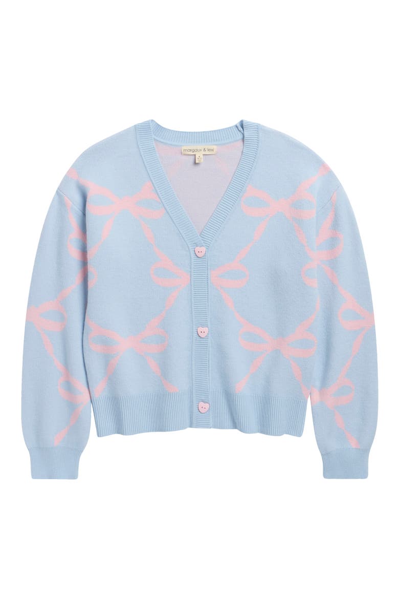 Kids' Bow Jacquard Cardigan, Main, color, SKYWAY