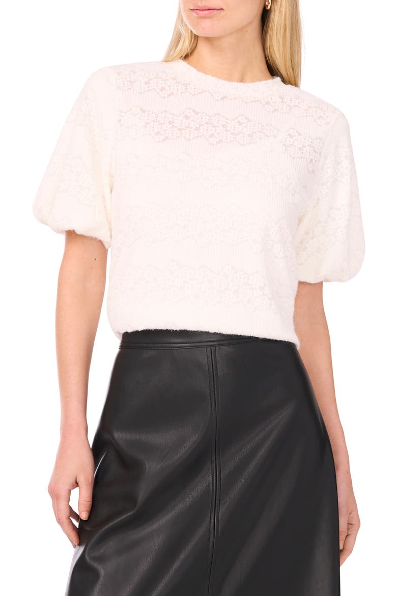 Floral Detail Puff Sleeve Sweater, Main, color, NEW IVORY