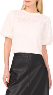 Vince Camuto Floral Detail Puff Sleeve Sweater