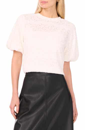 Vince Camuto Floral Detail Puff Sleeve Sweater