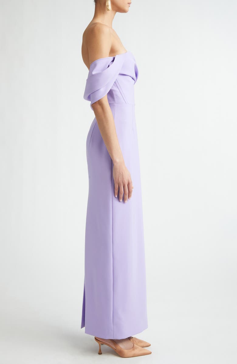Carolina Herrera Sofia Draped Off the Shoulder Crepe Column Gown, Alternate, color, Violeta