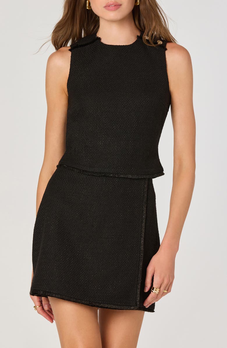 ASTR the Label Asymmetric Button Detail Tweed Top, Main, color, Black