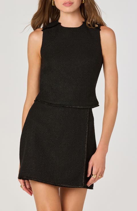 Asymmetric Button Detail Tweed Top