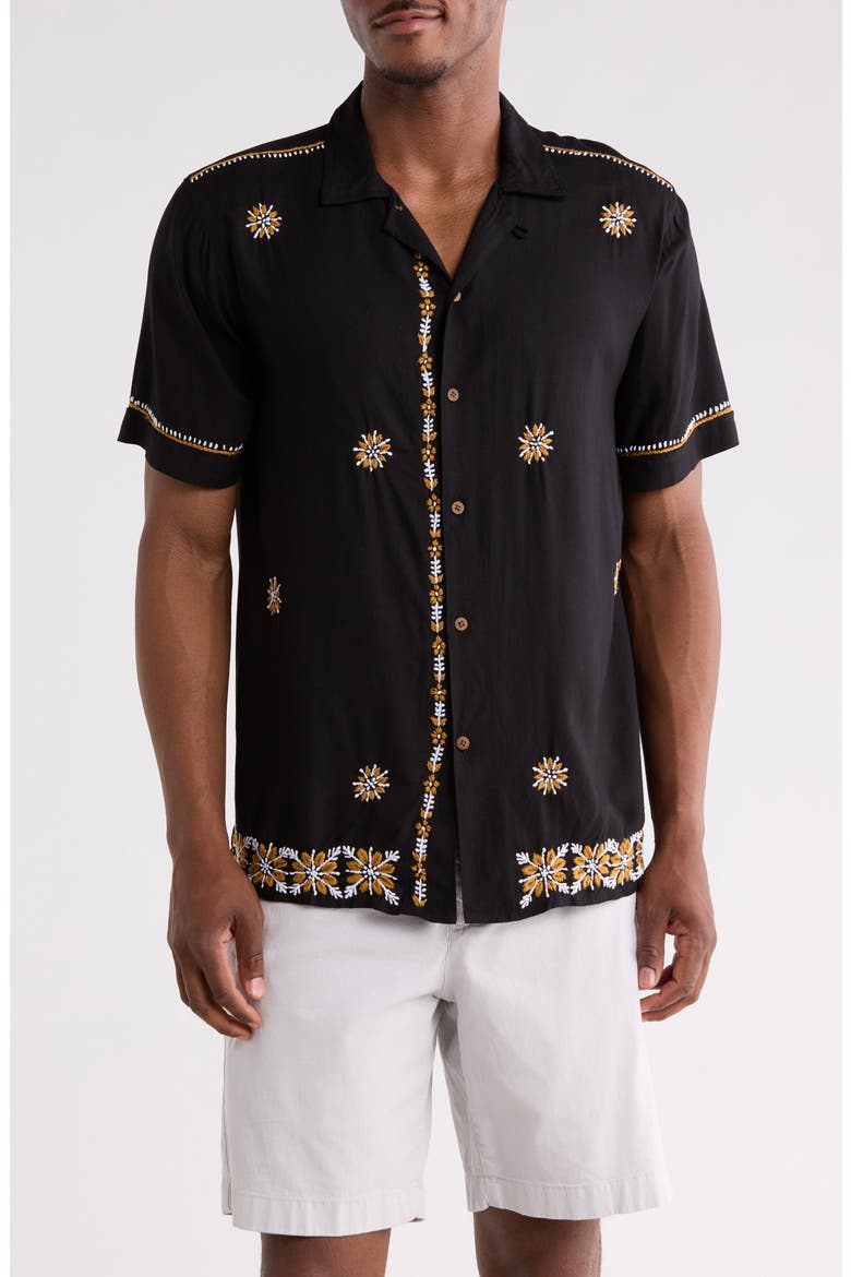 Atharv Short Sleeve Button-Up Shirt, Main, color, BLACK