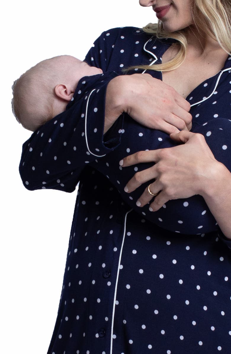 Angel Maternity Polka Dot Maternity/Nursing Nightshirt & Baby Wrap Set, Alternate, color, 