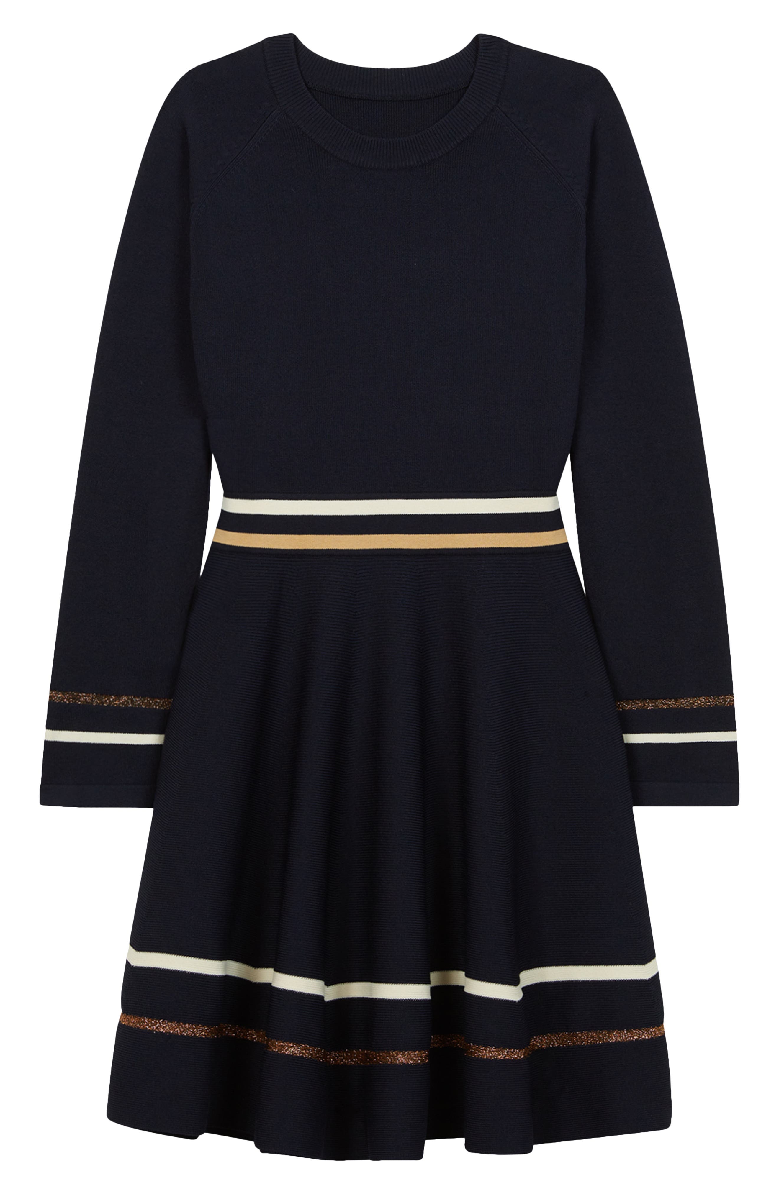 Reiss Kids' Edith Metallic Stripe Long Sleeve Sweater Dress