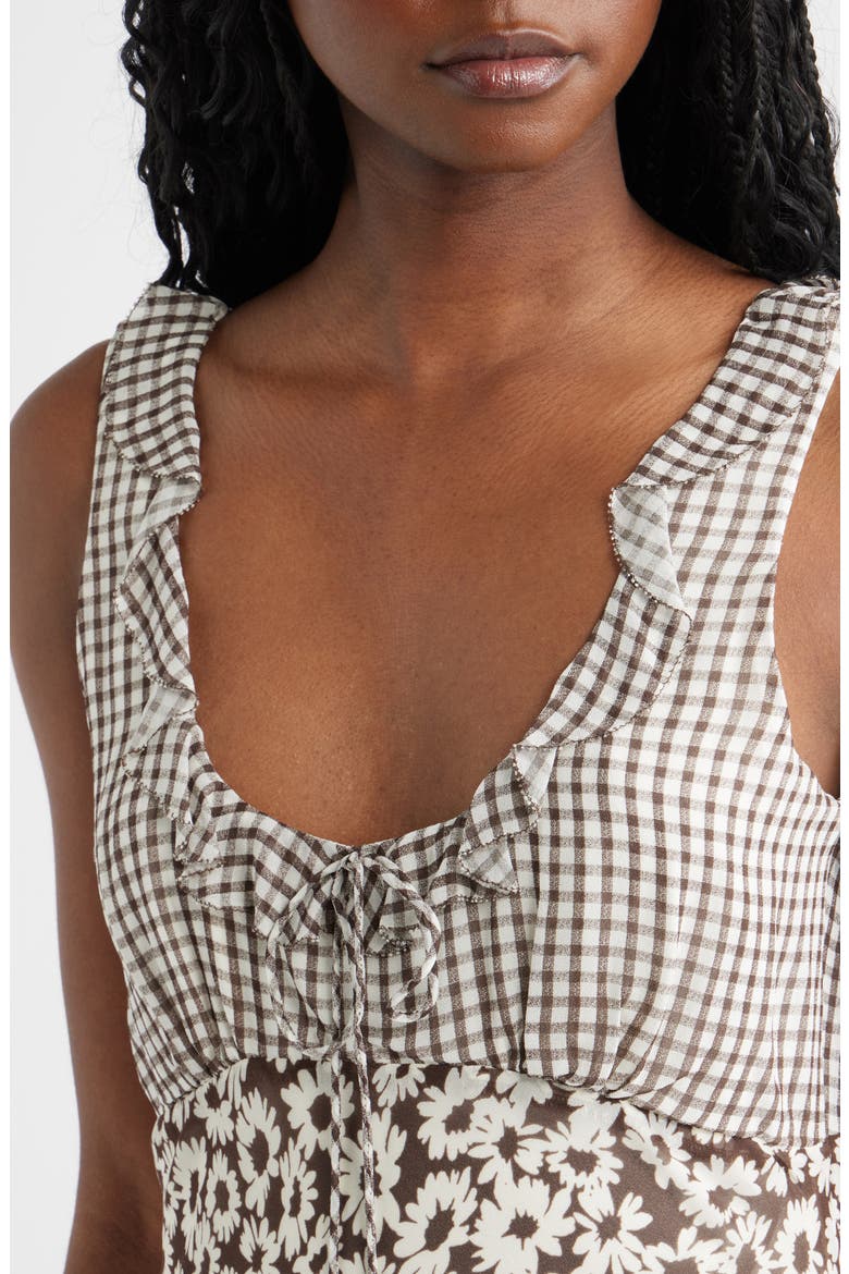 Dahlia Mixed Print Maxi Dress, Alternate, color, ESPRESSO DAISY GINGHAM MIX