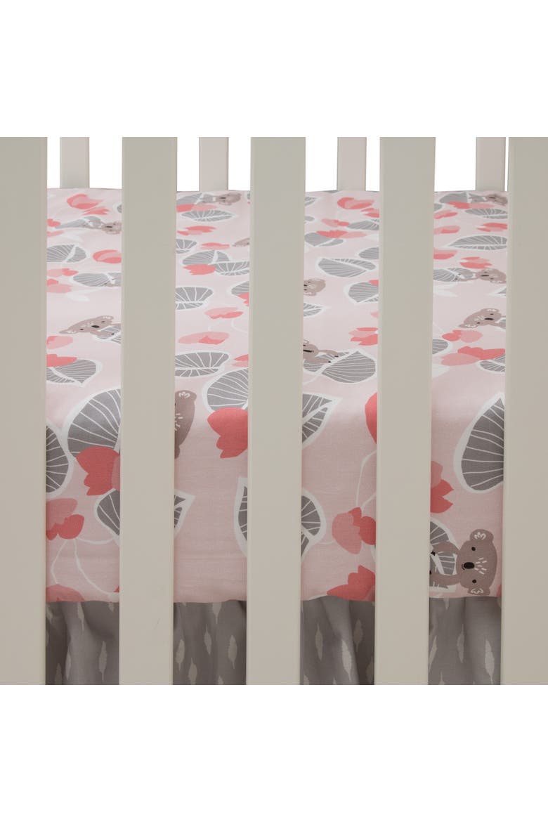 Calypso Koala with Leaf Print 100% Cotton Fitted Crib Sheet, Alternate, color, Pink
