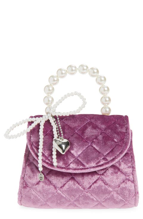 Kids' Faux Pearl Bow Quilted Velvet Handbag