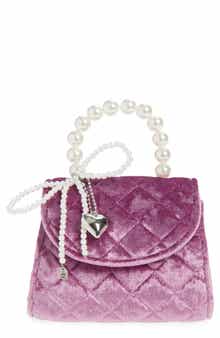 Piper & Jax Kids' Faux Pearl Bow Quilted Velvet Handbag
