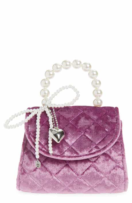 Piper & Jax Kids' Faux Pearl Bow Quilted Velvet Handbag