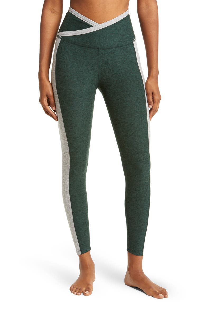 Space Dye Colorblock Pocket Ankle Leggings, Main, color, FOREST GREEN-SILVER MIST
