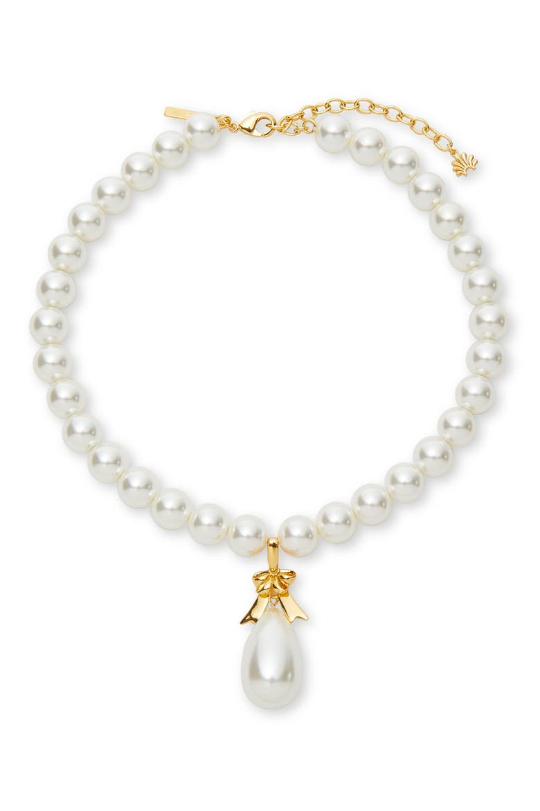 Faux Pearl Box Droplet Necklace, Main, color, PEARL