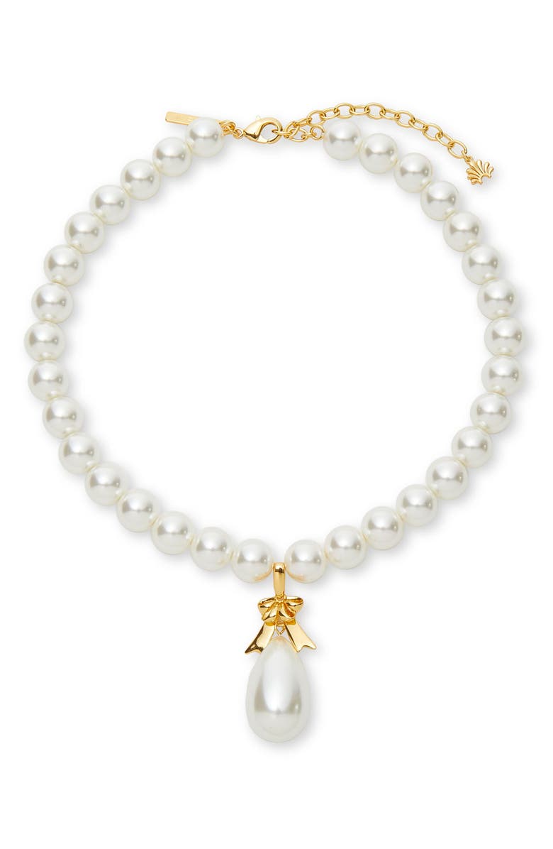 Lele Sadoughi Faux Pearl Box Droplet Necklace, Main, color, Pearl