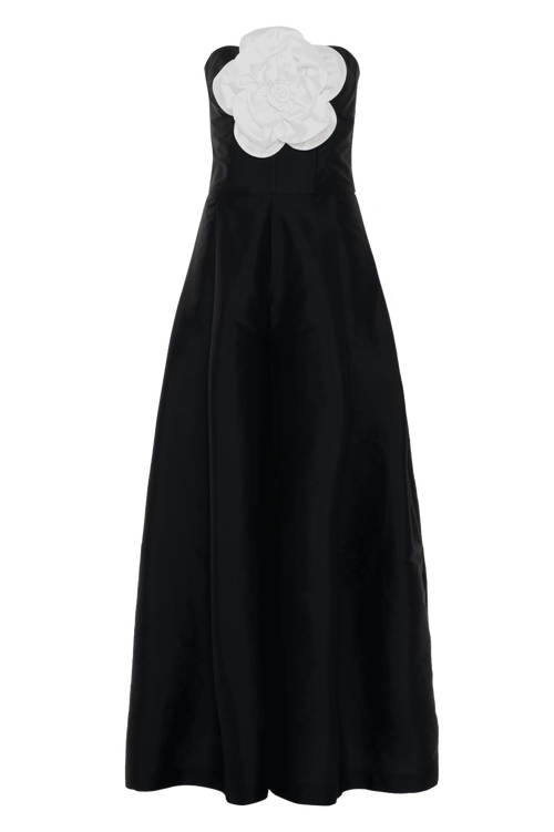 Patbo Taffeta Bloom Rosette Jumpsuit In Black