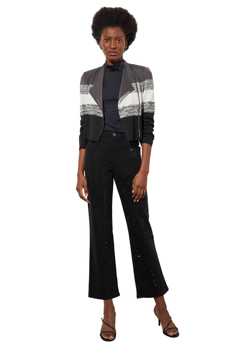 Textured Stripe Jacquard Knit Jacket, Alternate, color, BLACK/GRANITE/IVORY