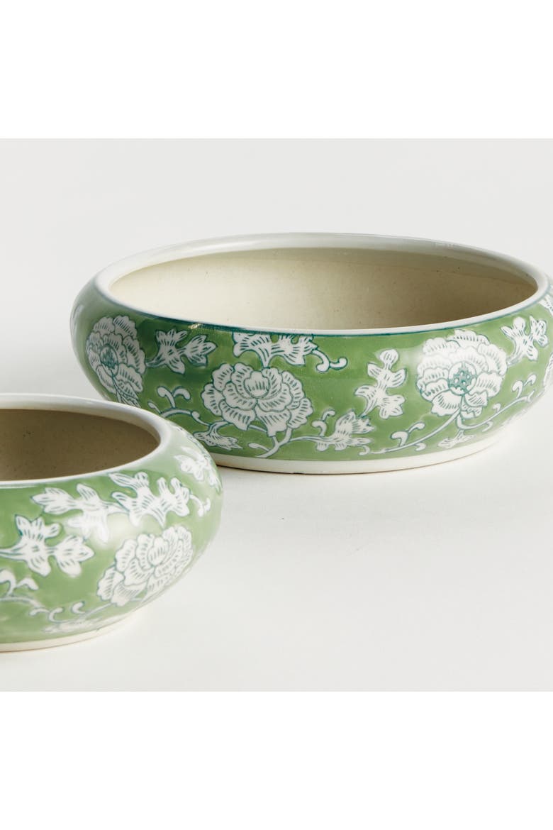 Green & White Ceramic Imperial Lotus Low Pots, Set of 2, Alternate, color, Green