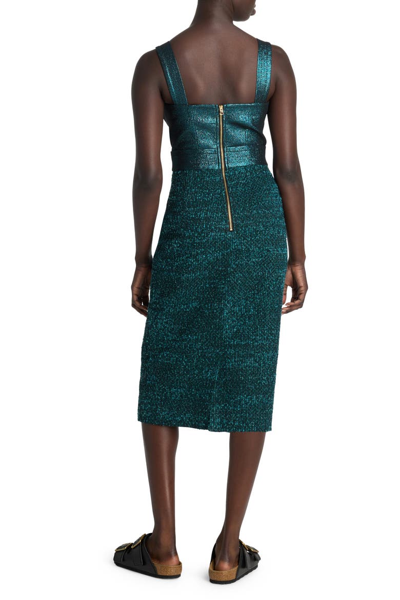 Mixed Media Strappy Body-Con Cocktail Dress, Alternate, color, DARK TEAL/ BLACK MULTI
