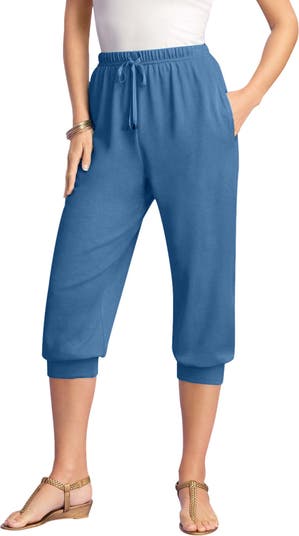 Roaman's Plus Size Soft Knit Capri Pant With Drawstring Waist