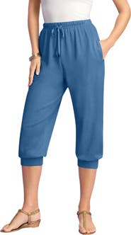 Roaman's Plus Size Soft Knit Capri Pant With Drawstring Waist