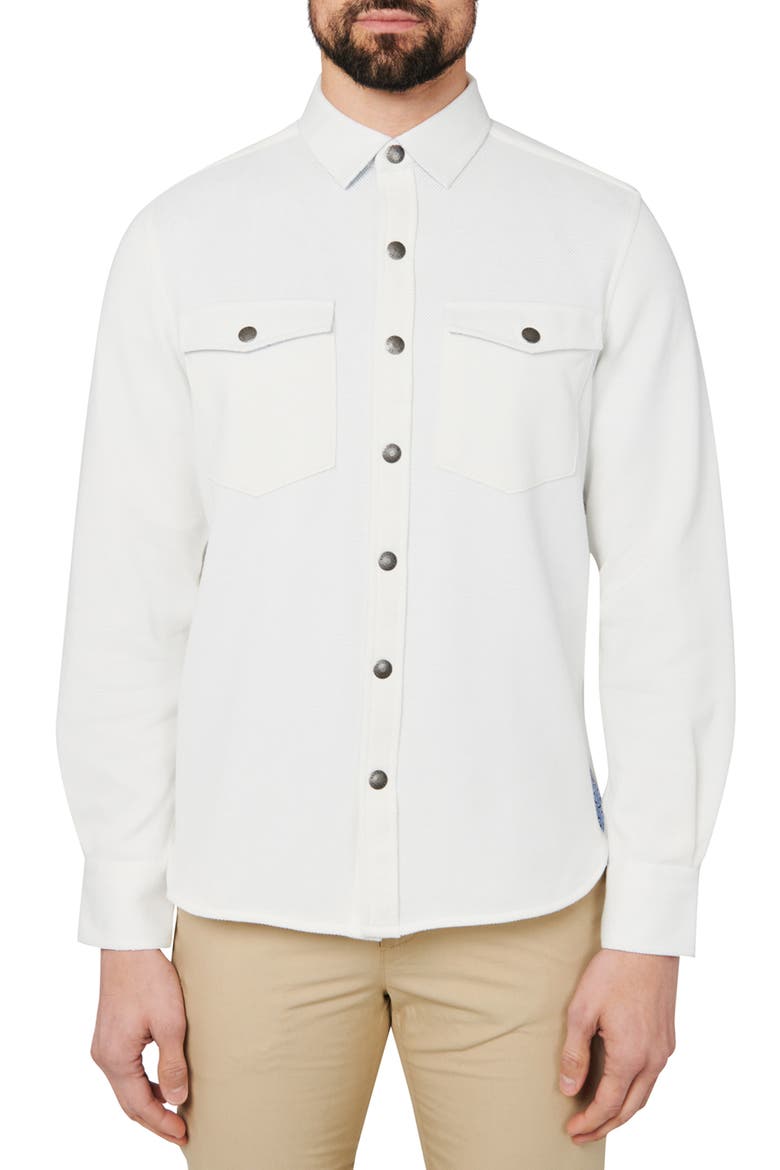 Solid Waffle Knit Shirt Jacket, Main, color, WHITE