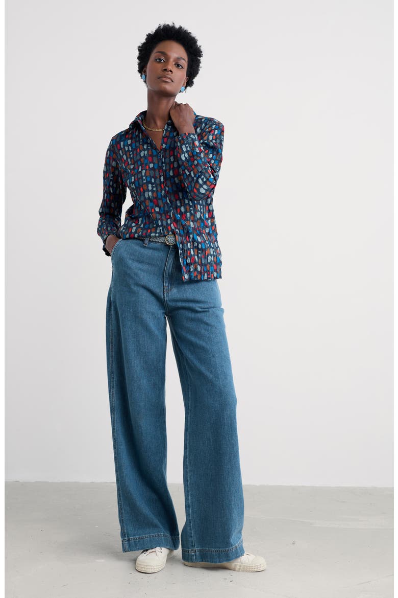 Larissa Printed Organic Cotton Button-Up Shirt, Alternate, color, DYE STROKES DARK LUGGER