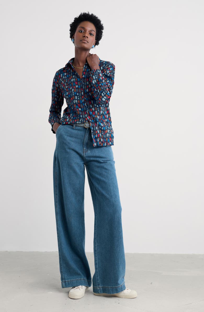 Seasalt Cornwall Larissa Printed Organic Cotton Button-Up Shirt, Alternate, color, Dye Strokes Dark Lugger