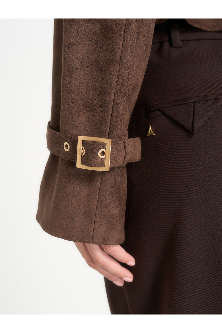 Poppy Belted Cropped Suede Trench Jacket, Alternate, color, Brown