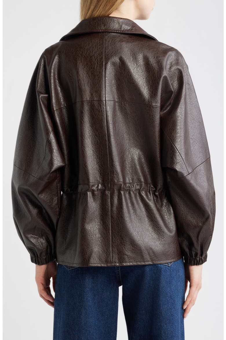 Faux Leather Anorak, Alternate, color, DARK BROWN