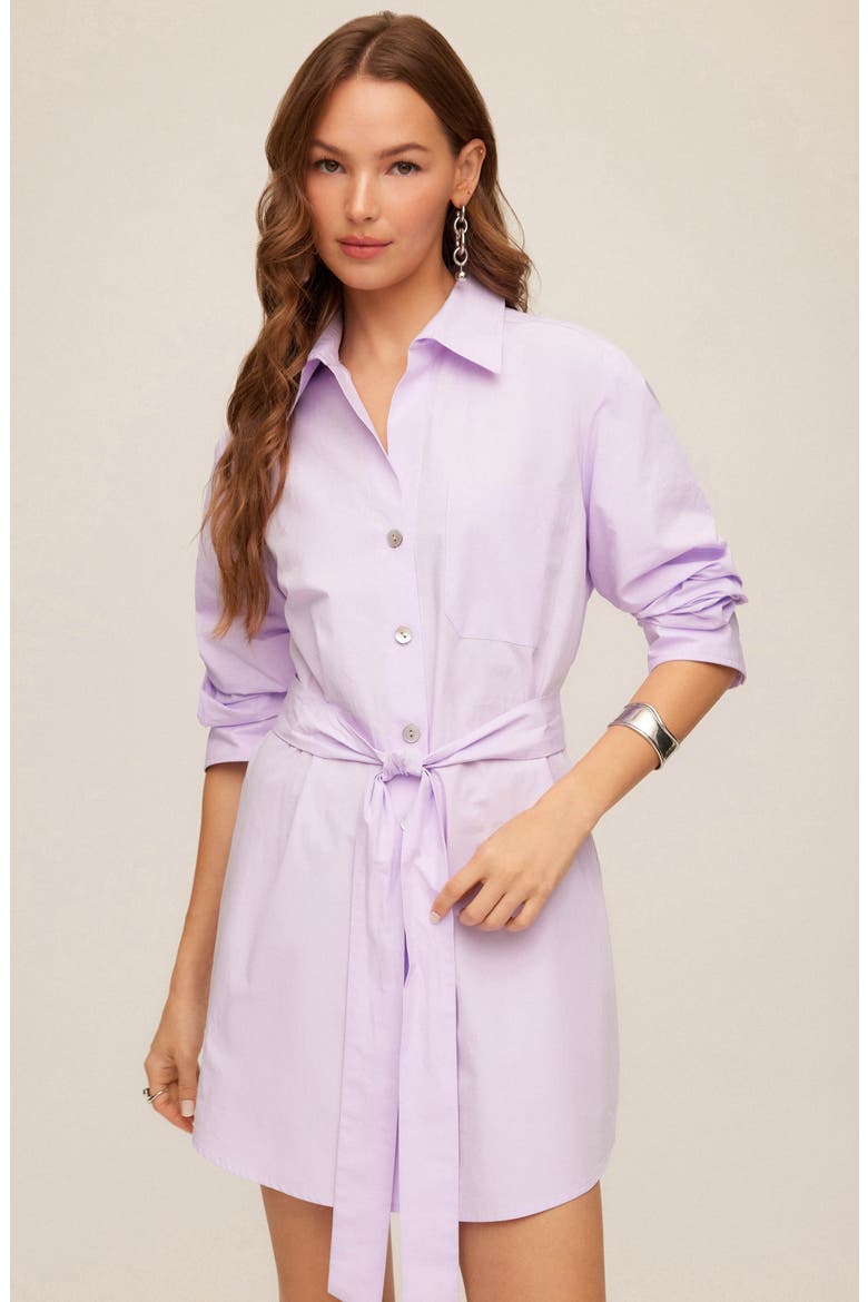 Tatum Long Sleeve Tie Waist Cotton Shirtdress, Alternate, color, LILAC