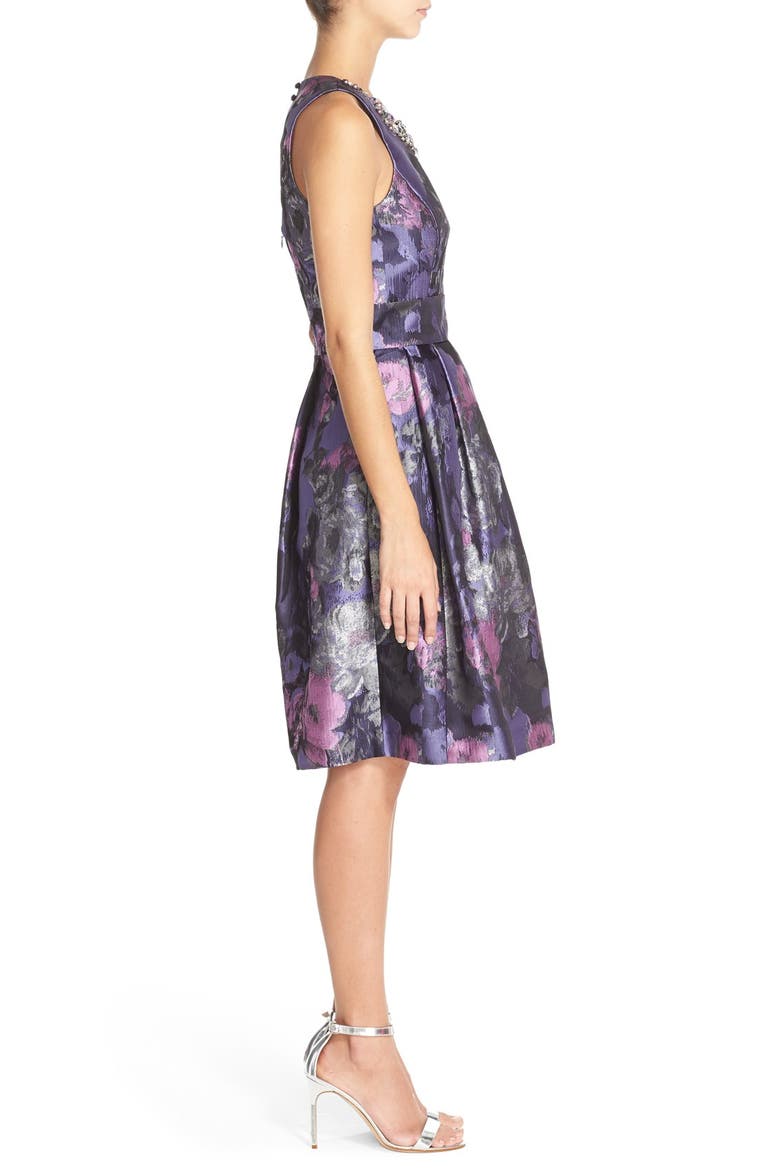Embellished Jacquard Fit & Flare Dress, Alternate, color, LILAC