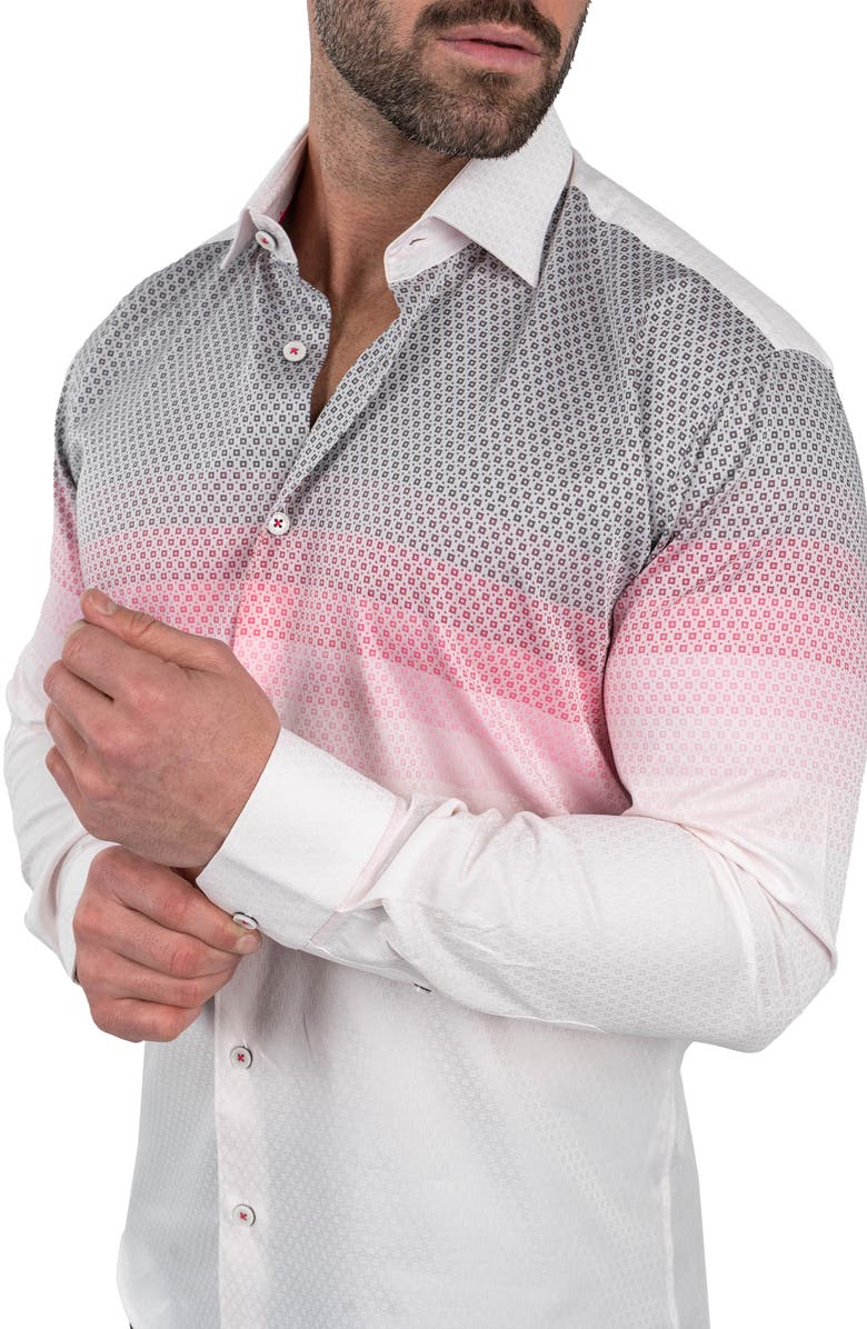 Maceoo Fibonacci Jacqdegrade Pink Contemporary Fit Button-Up Shirt, Alternate, color, Pink
