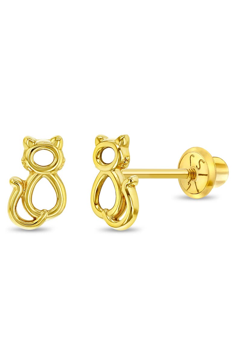 In Season Jewelry 14k Perched Kitty Cat Earrings, Main, color, Gold